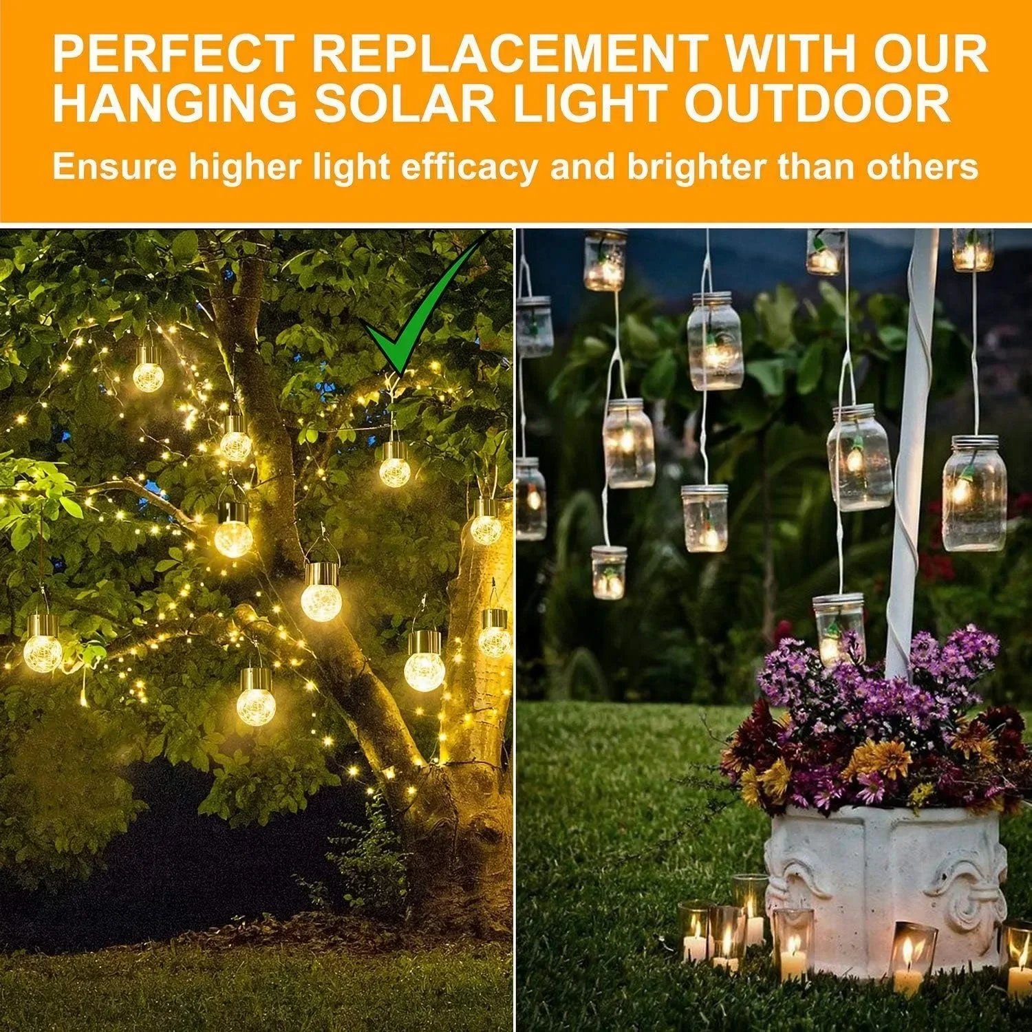 Artistic Cracked Glass Solar Lights Hanging LED Orbs Energy-Saving for Tree Branches & Porch Decorations Outdoor Lighting