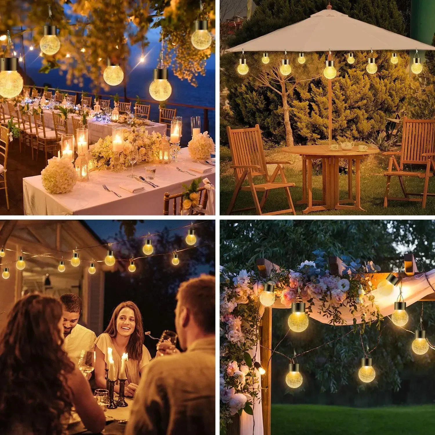 Artistic Cracked Glass Solar Lights Hanging LED Orbs Energy-Saving for Tree Branches & Porch Decorations Outdoor Lighting