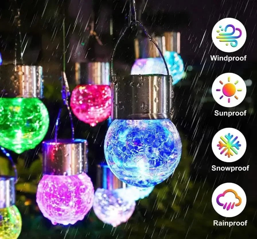 Artistic Cracked Glass Solar Lights Hanging LED Orbs Energy-Saving for Tree Branches & Porch Decorations Outdoor Lighting