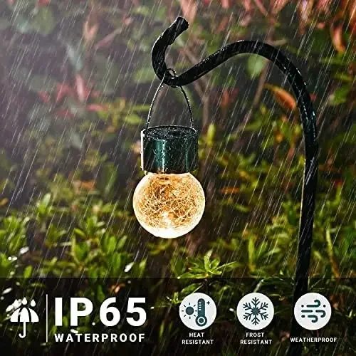 Artistic Cracked Glass Solar Lights Hanging LED Orbs Energy-Saving for Tree Branches & Porch Decorations Outdoor Lighting