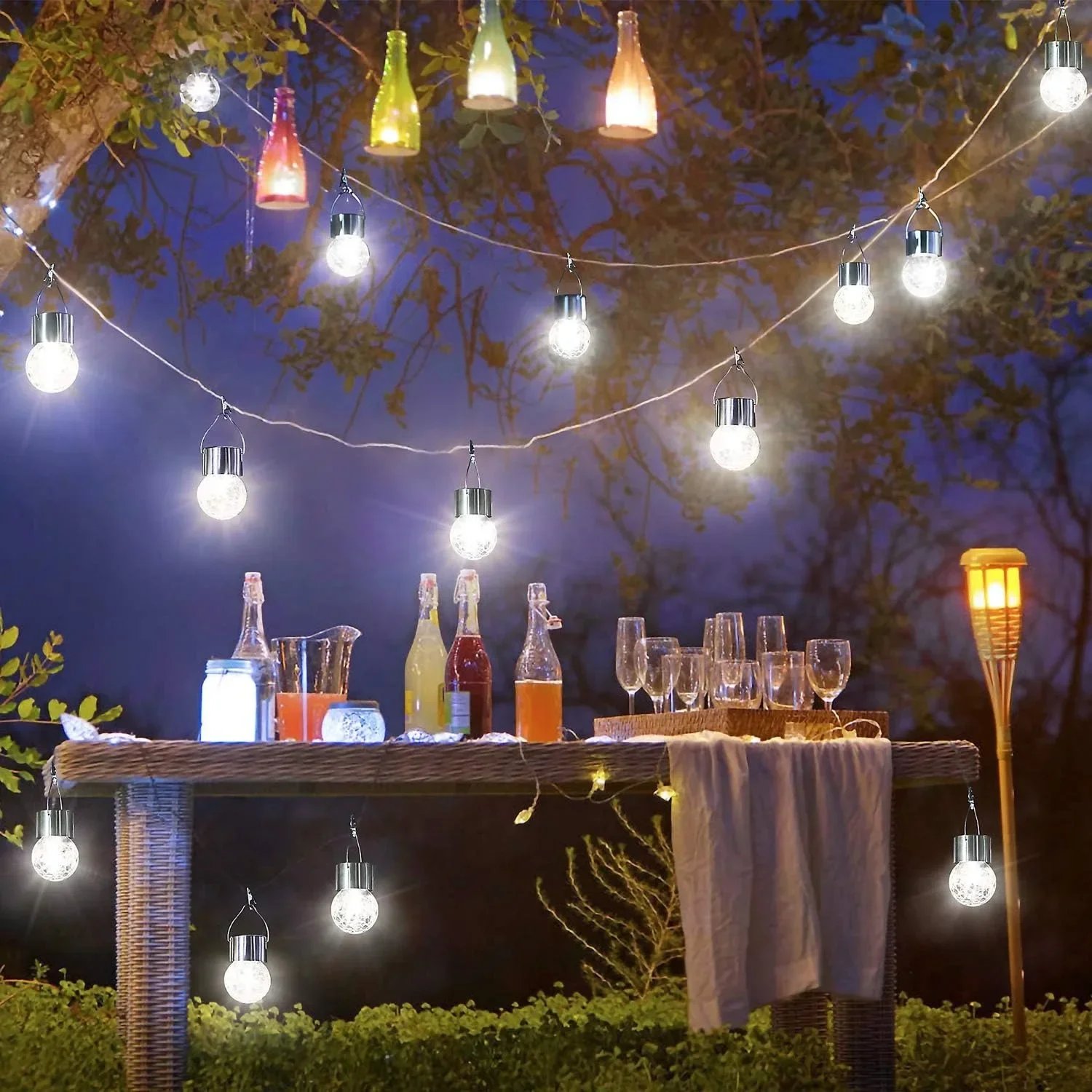 Artistic Cracked Glass Solar Lights Hanging LED Orbs Energy-Saving for Tree Branches & Porch Decorations Outdoor Lighting