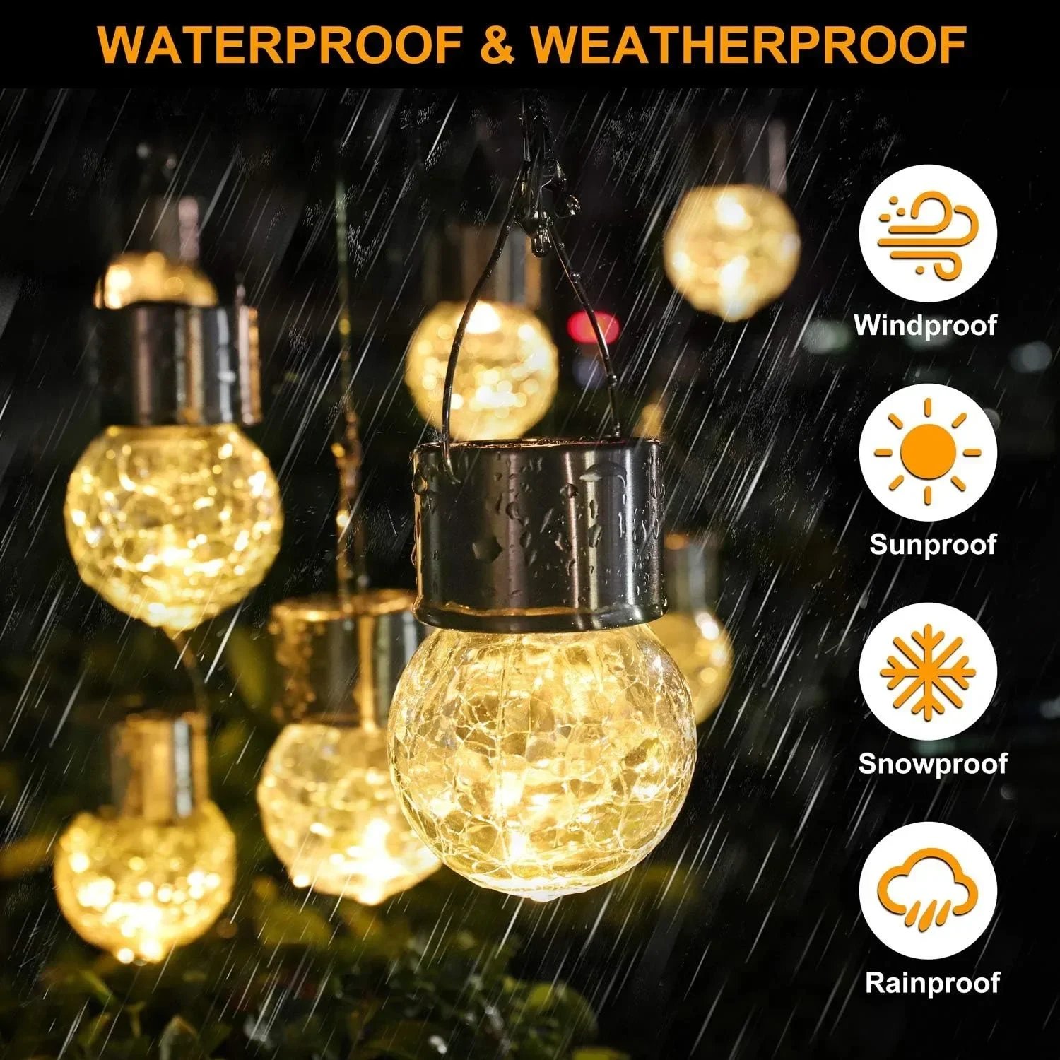 Artistic Cracked Glass Solar Lights Hanging LED Orbs Energy-Saving for Tree Branches & Porch Decorations Outdoor Lighting