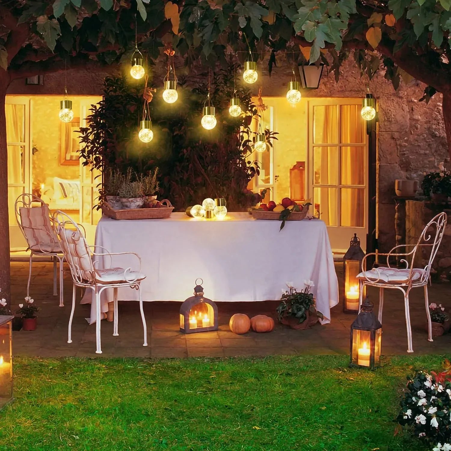 Artistic Cracked Glass Solar Lights Hanging LED Orbs Energy-Saving for Tree Branches & Porch Decorations Outdoor Lighting