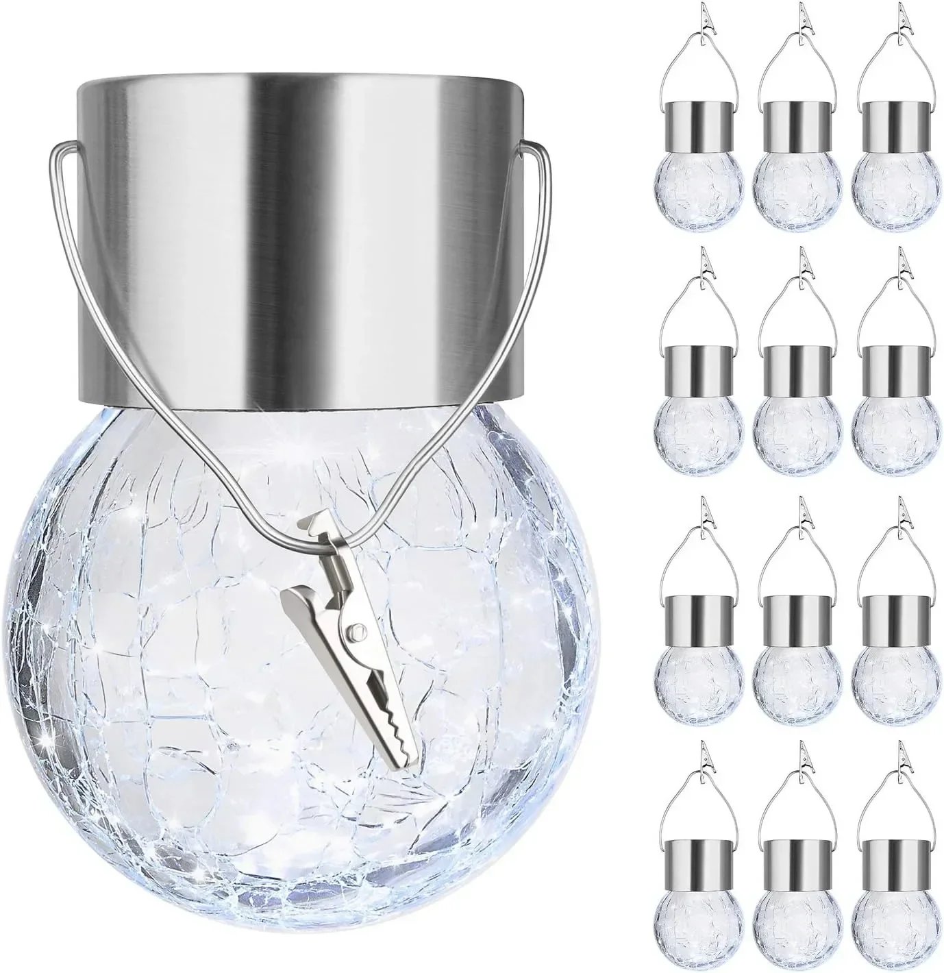 Artistic Cracked Glass Solar Lights Hanging LED Orbs Energy-Saving for Tree Branches & Porch Decorations Outdoor Lighting