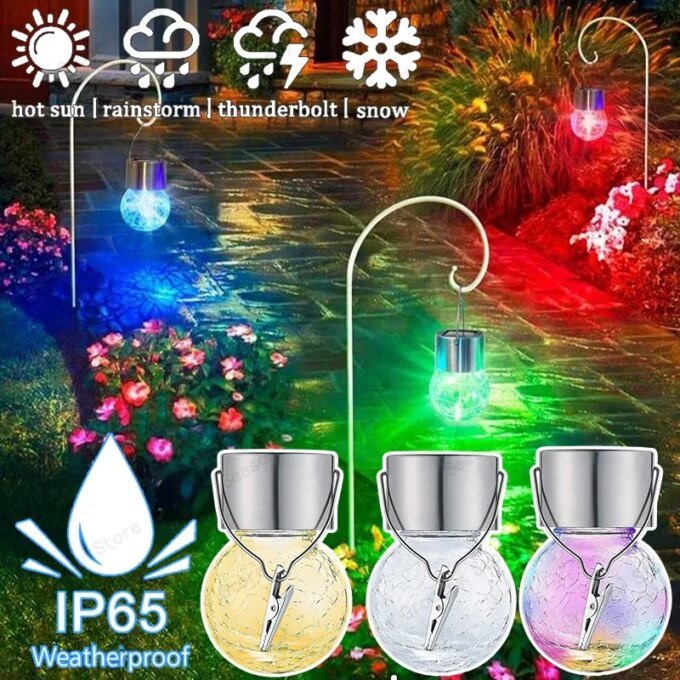 Artistic Cracked Glass Solar Lights Hanging LED Orbs Energy-Saving for Tree Branches & Porch Decorations Outdoor Lighting