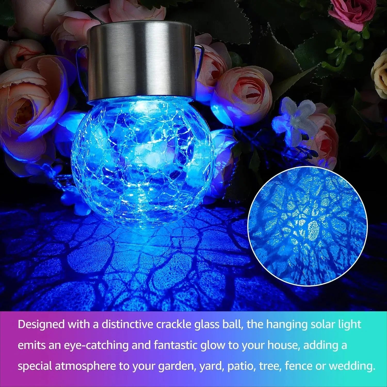 Artistic Cracked Glass Solar Lights Hanging LED Orbs Energy-Saving for Tree Branches & Porch Decorations Outdoor Lighting