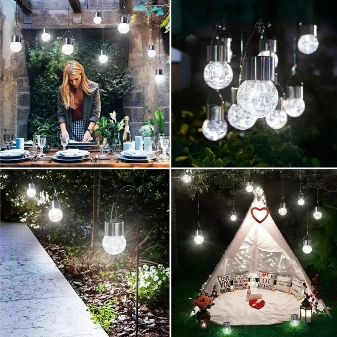 Artistic Cracked Glass Solar Lights Hanging LED Orbs Energy-Saving for Tree Branches & Porch Decorations Outdoor Lighting - Image 4