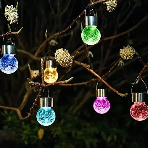 Artistic Cracked Glass Solar Lights Hanging LED Orbs Energy-Saving for Tree Branches & Porch Decorations Outdoor Lighting