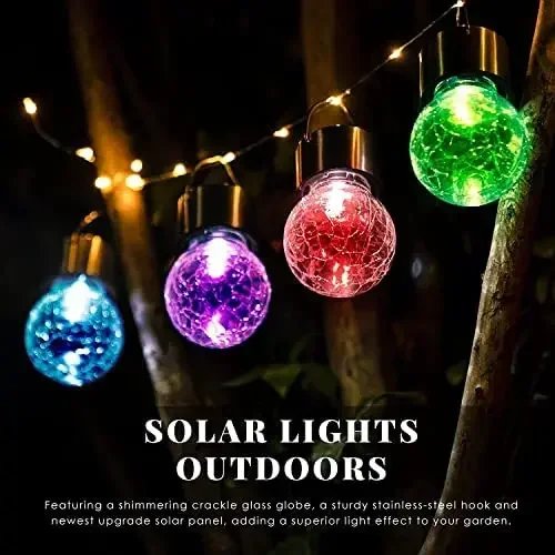 Artistic Cracked Glass Solar Lights Hanging LED Orbs Energy-Saving for Tree Branches & Porch Decorations Outdoor Lighting