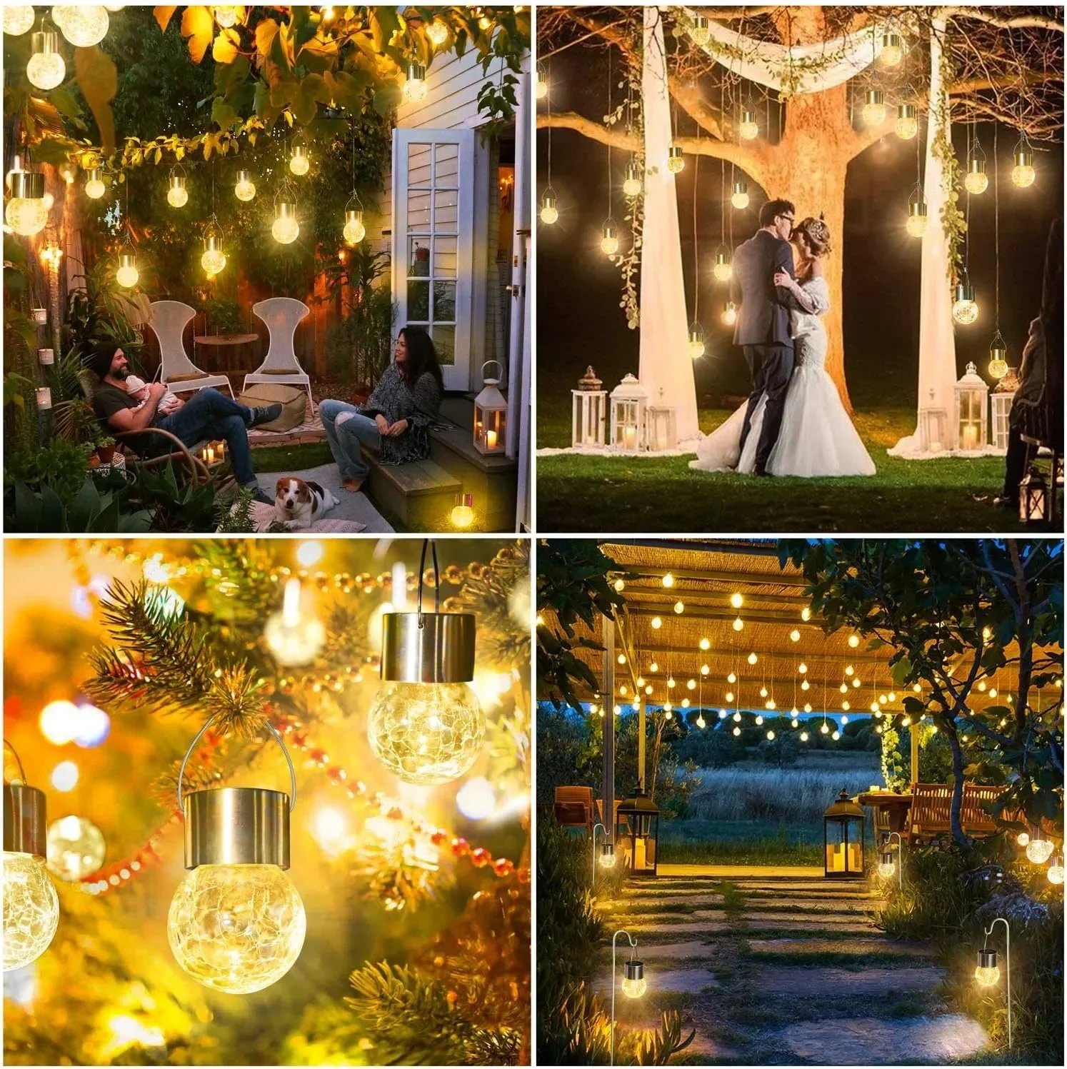 Artistic Cracked Glass Solar Lights Hanging LED Orbs Energy-Saving for Tree Branches & Porch Decorations Outdoor Lighting