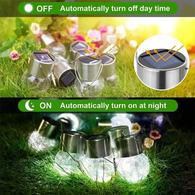 Artistic Cracked Glass Solar Lights Hanging LED Orbs Energy-Saving for Tree Branches & Porch Decorations Outdoor Lighting - Image 5