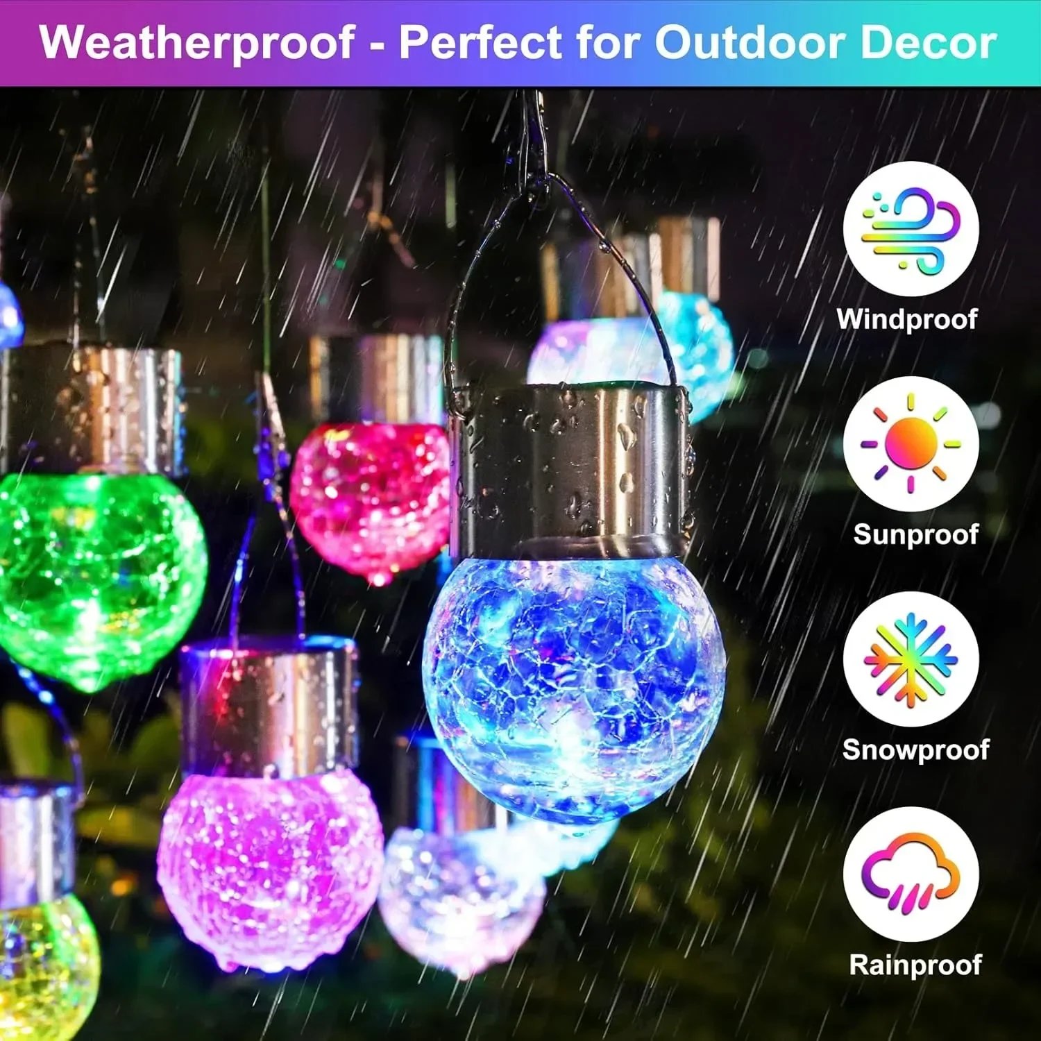 Artistic Cracked Glass Solar Lights Hanging LED Orbs Energy-Saving for Tree Branches & Porch Decorations Outdoor Lighting