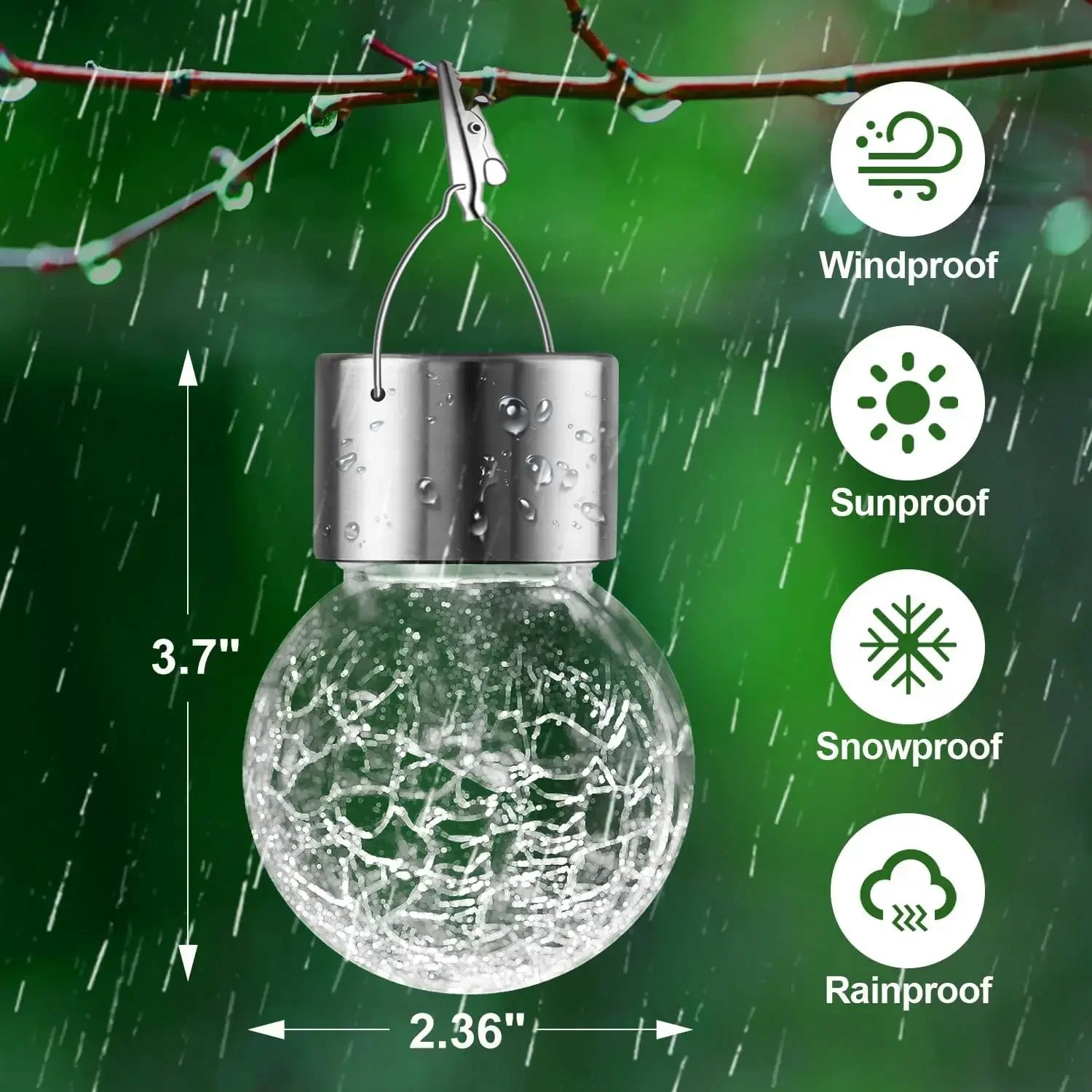 Artistic Cracked Glass Solar Lights Hanging LED Orbs Energy-Saving for Tree Branches & Porch Decorations Outdoor Lighting