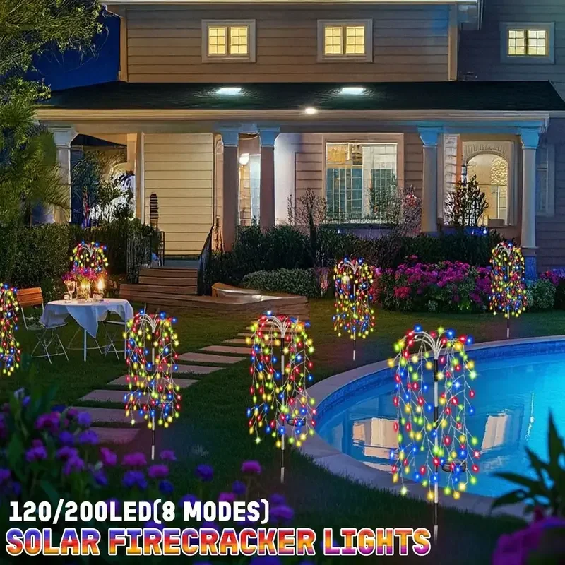 120/200LED Outdoor Solar Fireworks Lighting Decor Led Light Fairy Lights Lawn Lamp Waterproof String Lights for Courtyards