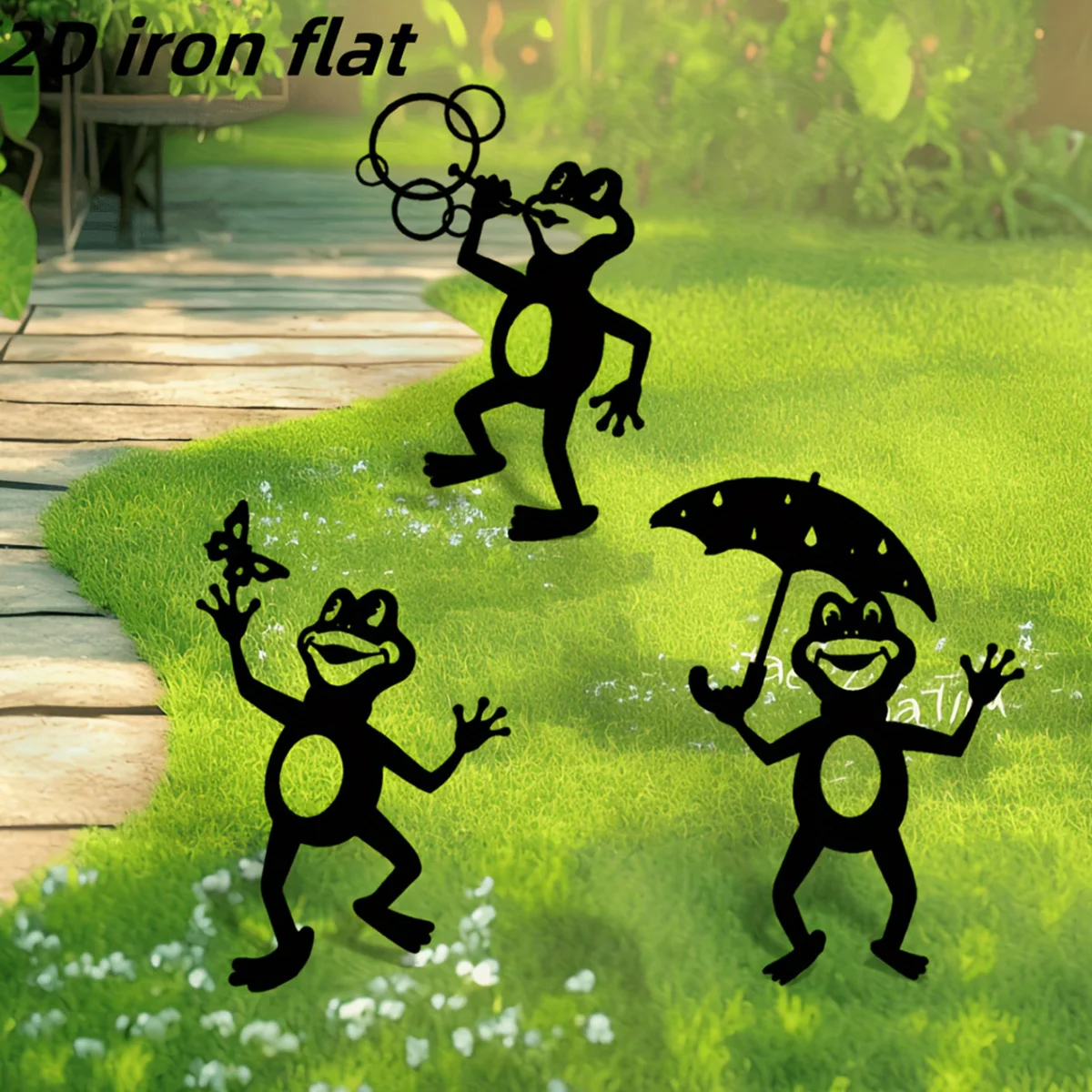 1Pc Iron Frog Garden Decoration Ground Insert, Independent Outdoor Decoration, Animal Theme Garden Decoration, Suitable for Summer, Back to School, Christmas, Outdoor Garden Decoration