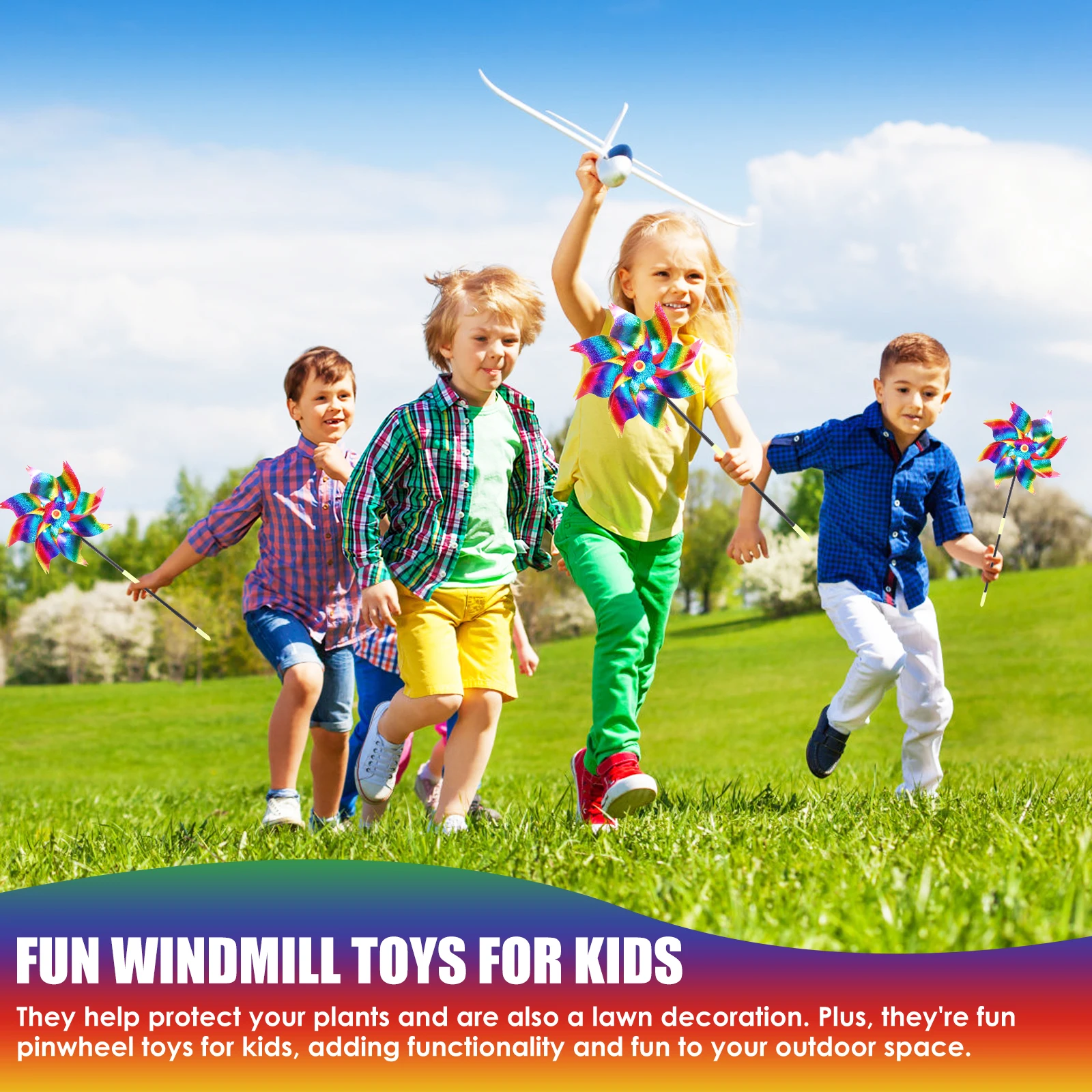 10Pcs Wind Spinner Plastic Reflective Bird Repellent Windmill Garden Pinwheels Decoration Child Windmill for Outdoor Courtyard