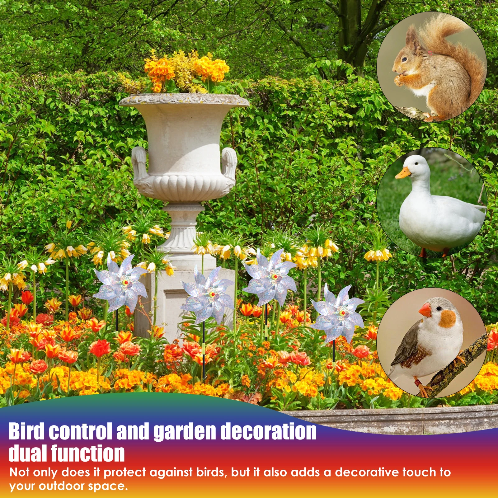 10Pcs Wind Spinner Plastic Reflective Bird Repellent Windmill Garden Pinwheels Decoration Child Windmill for Outdoor Courtyard