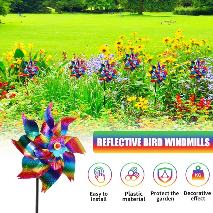 10Pcs Wind Spinner Plastic Reflective Bird Repellent Windmill Garden Pinwheels Decoration Child Windmill for Outdoor Courtyard - Image 2
