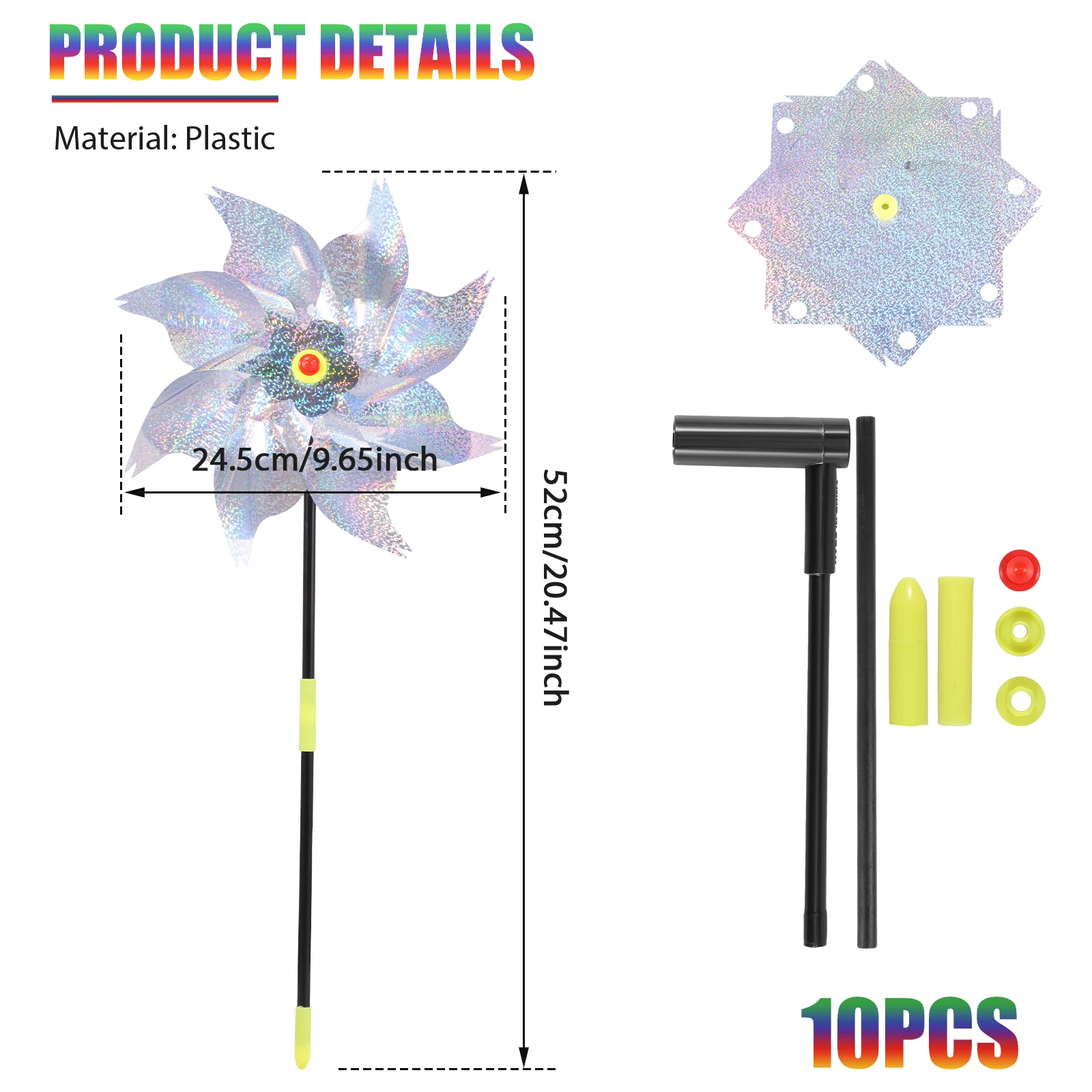 10Pcs Wind Spinner Plastic Reflective Bird Repellent Windmill Garden Pinwheels Decoration Child Windmill for Outdoor Courtyard