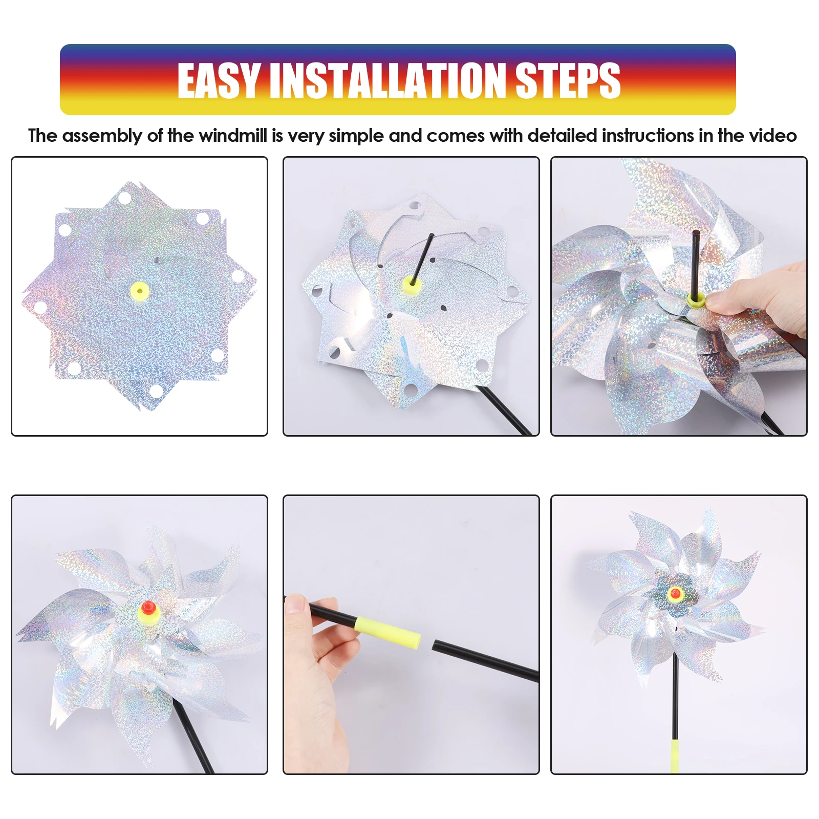 10Pcs Wind Spinner Plastic Reflective Bird Repellent Windmill Garden Pinwheels Decoration Child Windmill for Outdoor Courtyard