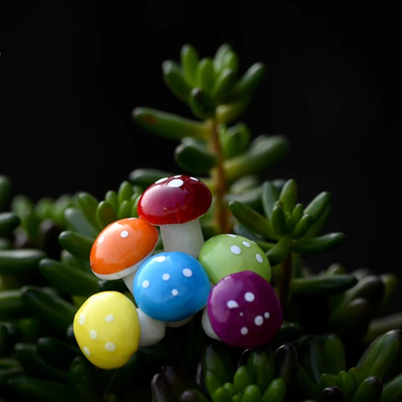 10Pcs/Set  Artificial Mini Mushroom Miniatures Fairy Garden Moss Terrarium Resin Crafts Decorations Stakes Craft 2cm 3cm