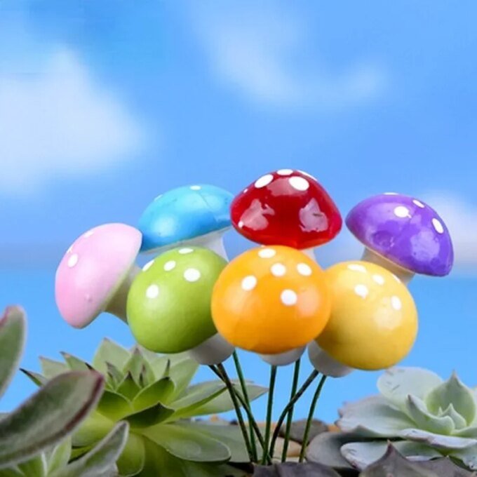 10Pcs/Set  Artificial Mini Mushroom Miniatures Fairy Garden Moss Terrarium Resin Crafts Decorations Stakes Craft 2cm 3cm - Image 5