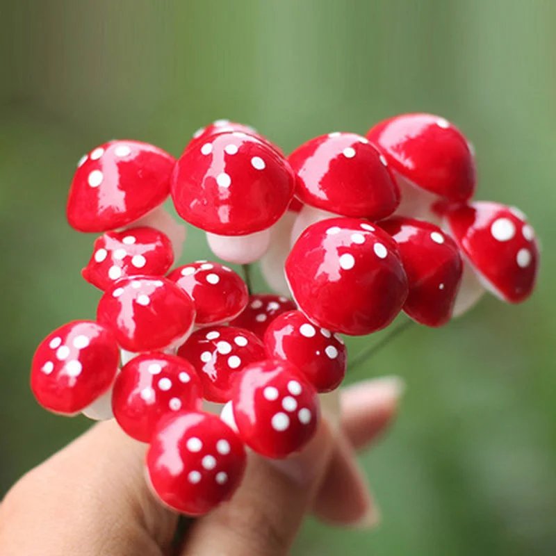 10Pcs/Set  Artificial Mini Mushroom Miniatures Fairy Garden Moss Terrarium Resin Crafts Decorations Stakes Craft 2cm 3cm