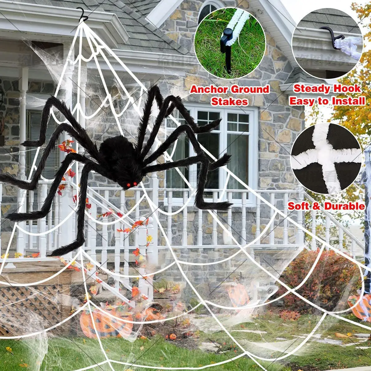 30-200cm Halloween Big Plush Spider Halloween Decoration Horror Giant Black Spider Outdoor Halloween Props Simulated Spider toys