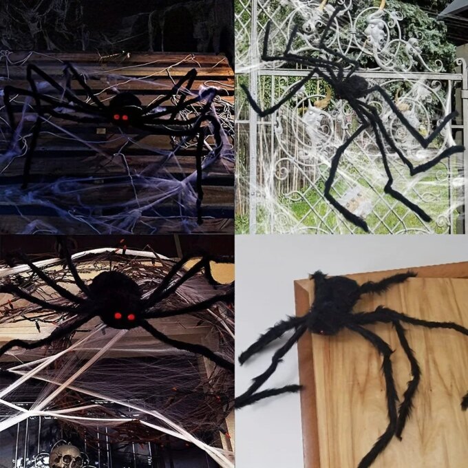 30-200cm Halloween Big Plush Spider Halloween Decoration Horror Giant Black Spider Outdoor Halloween Props Simulated Spider toys - Image 5