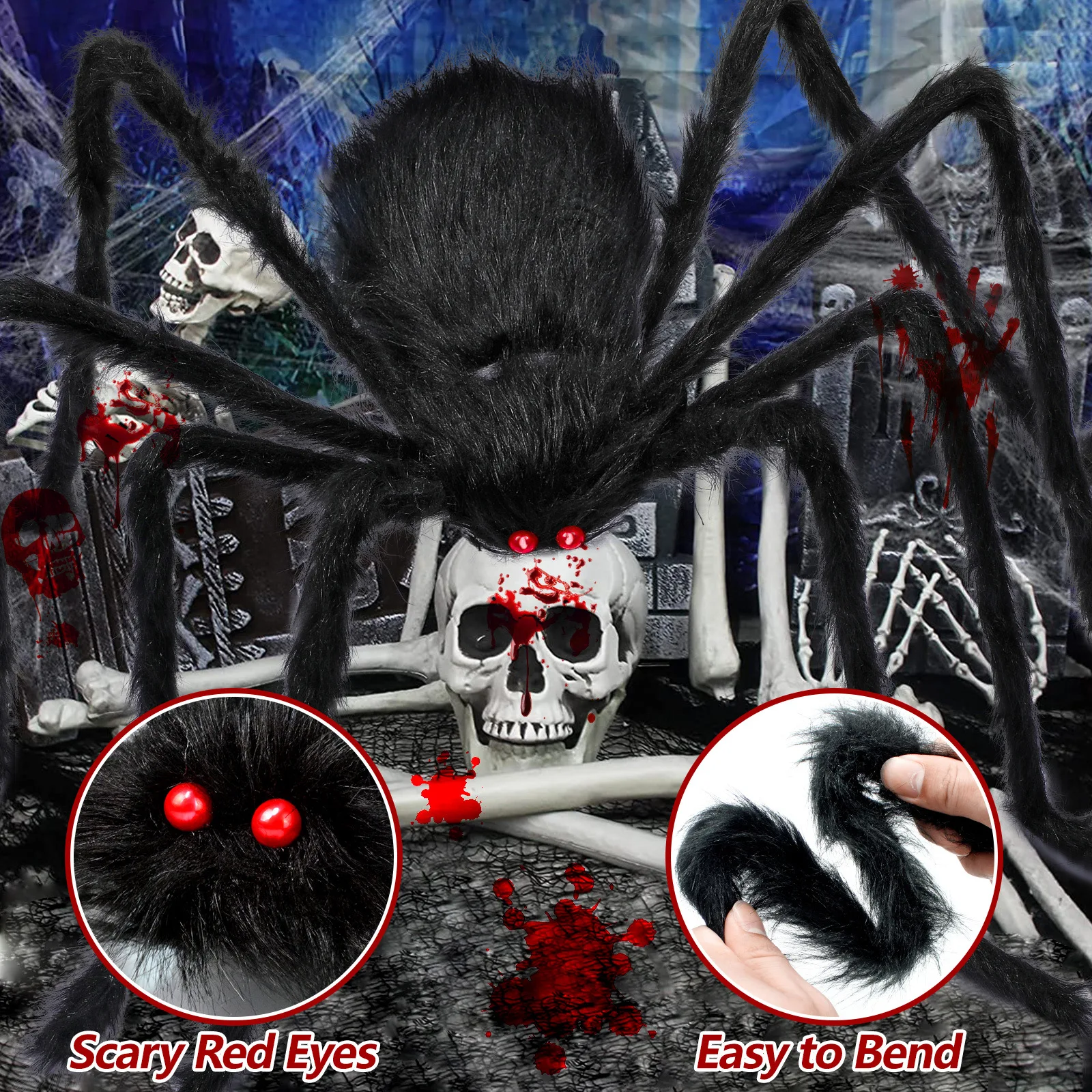 30-200cm Halloween Big Plush Spider Halloween Decoration Horror Giant Black Spider Outdoor Halloween Props Simulated Spider toys