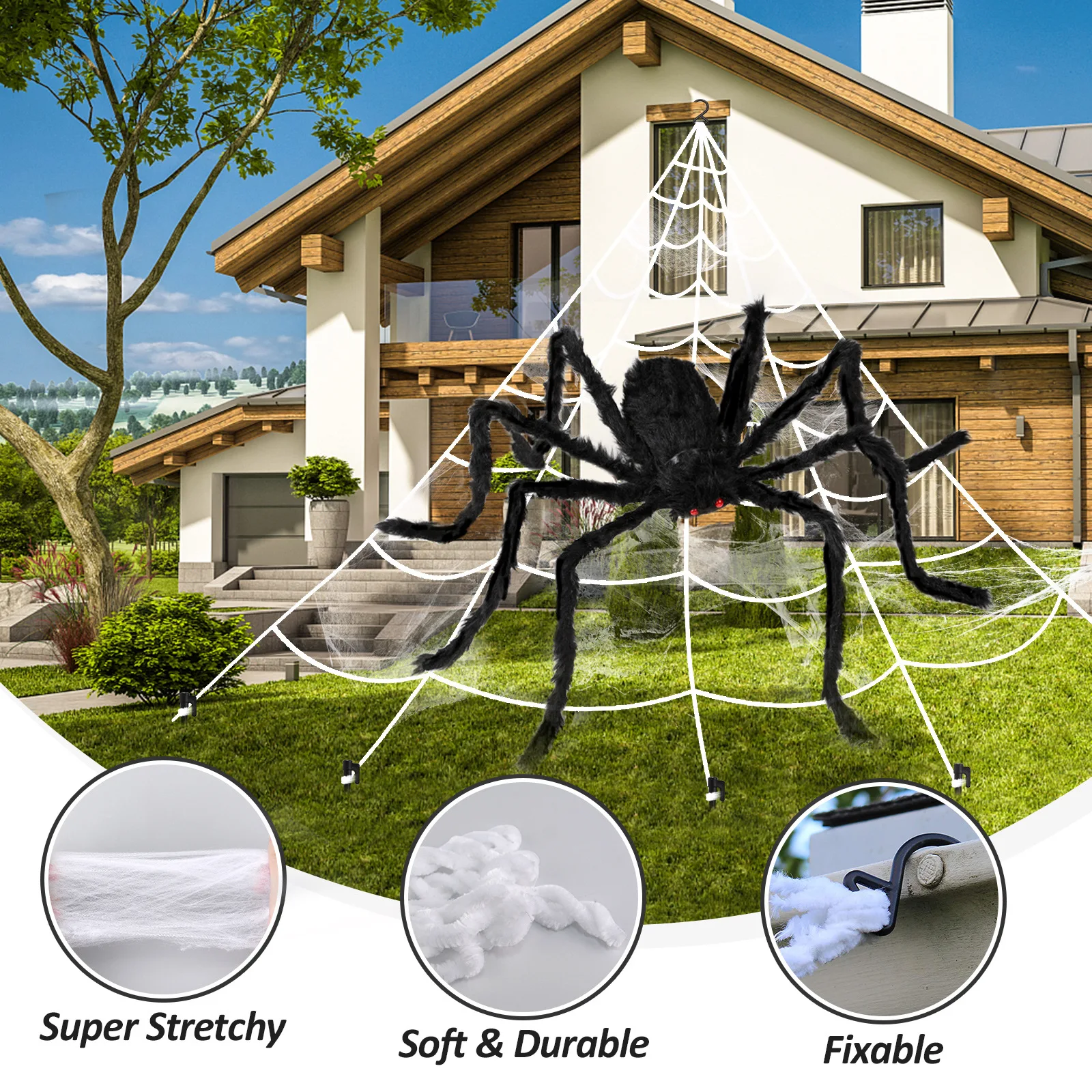 30-200cm Halloween Big Plush Spider Halloween Decoration Horror Giant Black Spider Outdoor Halloween Props Simulated Spider toys