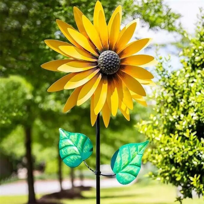 Sunflower Windmill Metal Rotating Sunflower Wind Spinner With Stake Standing Lawn Flower Pinwheel Outdoor Garden Decor Kids Toy7