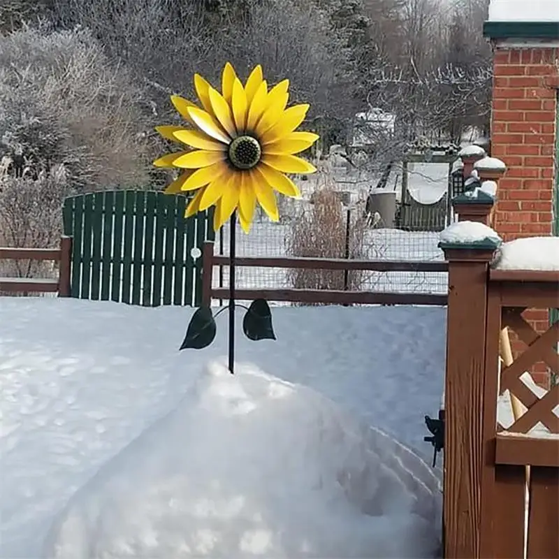 Sunflower Windmill Metal Rotating Sunflower Wind Spinner With Stake Standing Lawn Flower Pinwheel Outdoor Garden Decor Kids Toy7