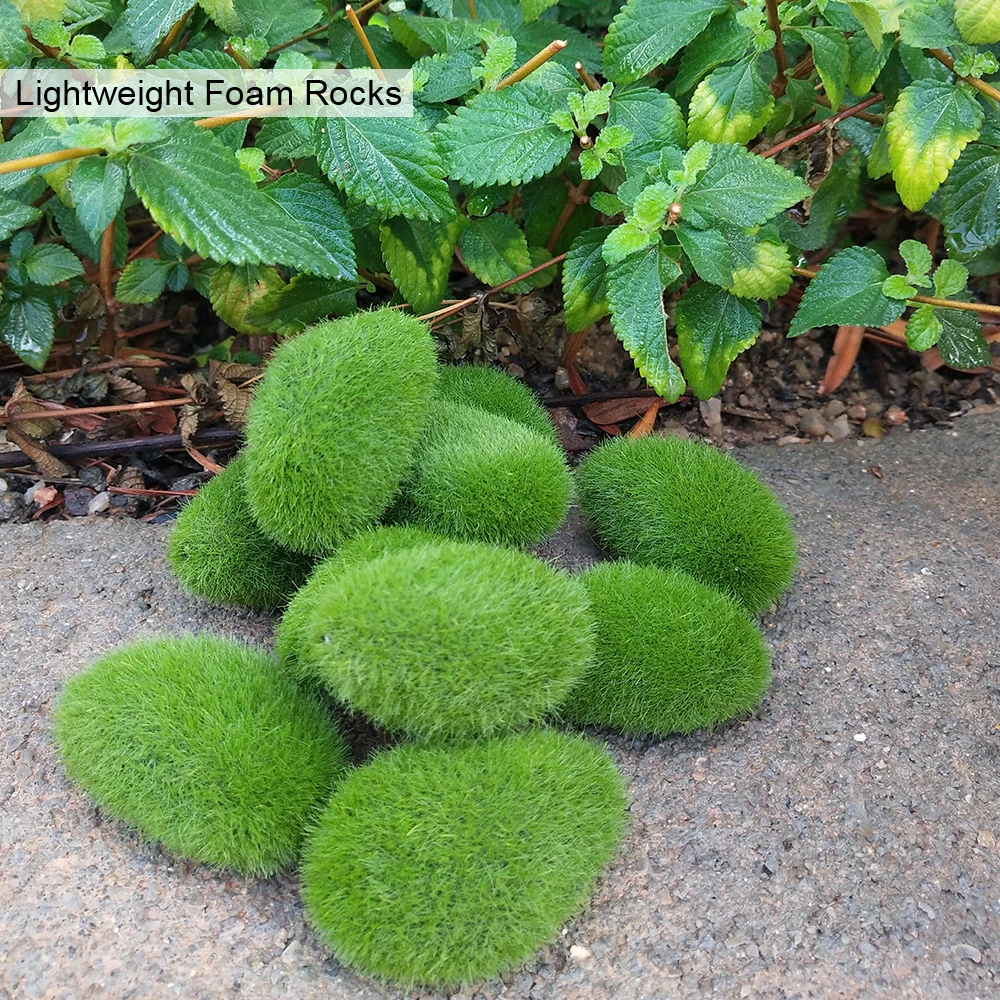 Green For Garden and Crafting Fake Stone Simulation Plant DIY Decoration Creative Crafts Artificial Moss Rocks 30pcs