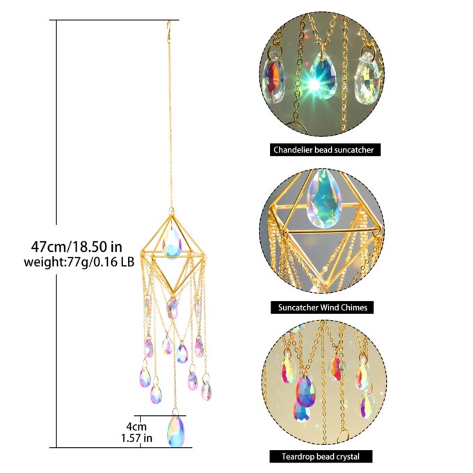 Hanging Sun Catcher Crystal Teardrop Chandelier Wind Chime Prism Suncatcher Rainbow Maker Light Catcher Window Garden Decoration - Image 5