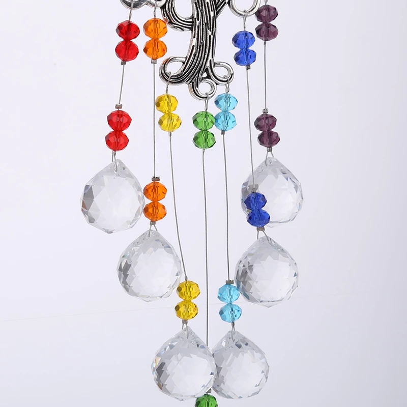 Colorful Crystal Sun Catchers Prisms Window Wind Chime Chain Hanging Pendant Decoration Tree Shape Home Garden Decor 풍령