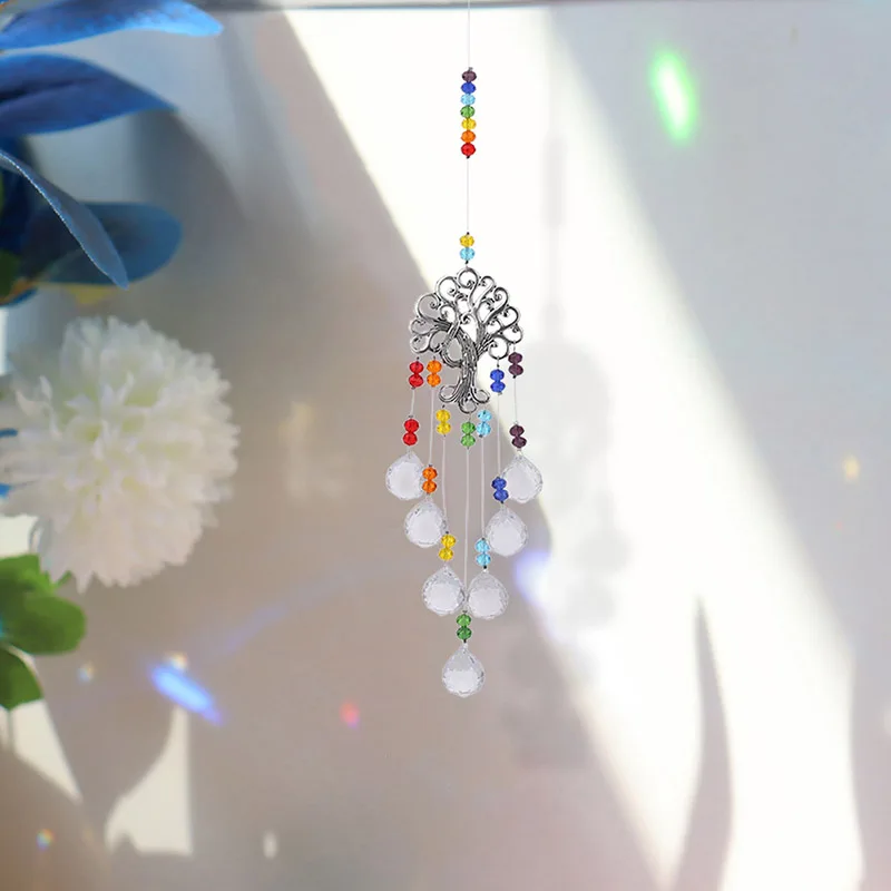 Colorful Crystal Sun Catchers Prisms Window Wind Chime Chain Hanging Pendant Decoration Tree Shape Home Garden Decor 풍령