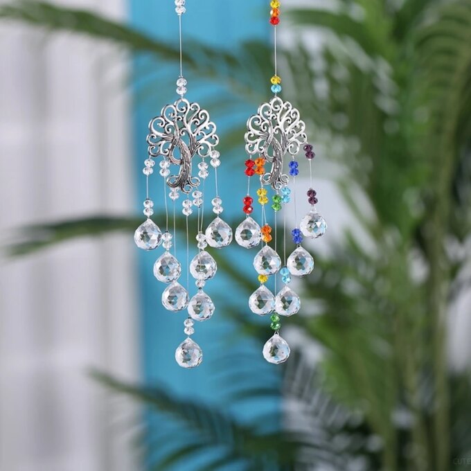 Colorful Crystal Sun Catchers Prisms Window Wind Chime Chain Hanging Pendant Decoration Tree Shape Home Garden Decor 풍령 - Image 2