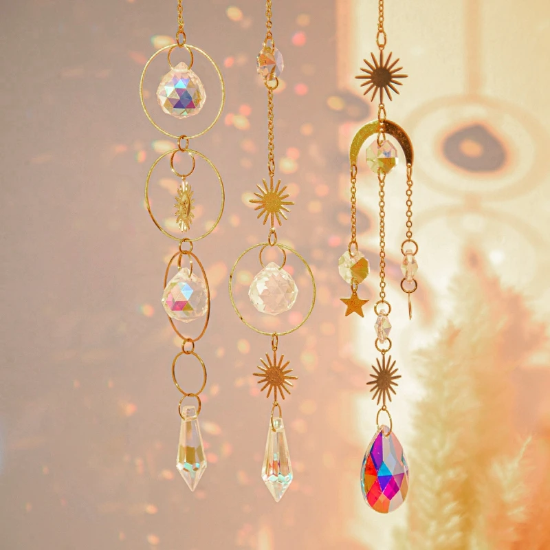 Crystal Wind Chimes Hanging Pendant Wind Music Wind Bell Rainbow Prism for Home Decoration Window Rainbow Rainbow Maker