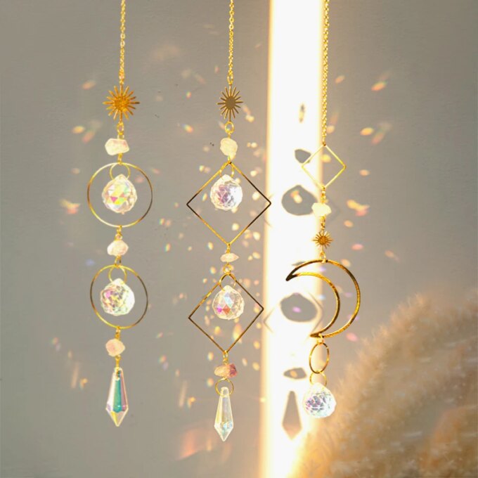 Crystal Wind Chimes Hanging Pendant Wind Music Wind Bell Rainbow Prism for Home Decoration Window Rainbow Rainbow Maker