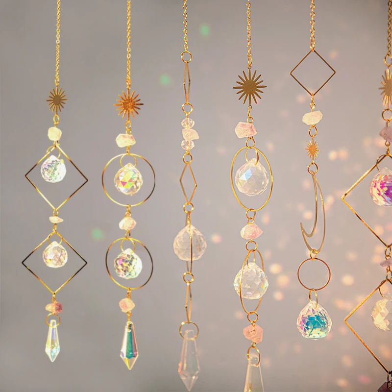 Crystal Wind Chimes Hanging Pendant Wind Music Wind Bell Rainbow Prism for Home Decoration Window Rainbow Rainbow Maker