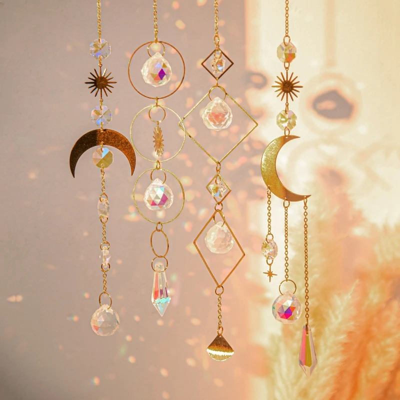 Crystal Wind Chimes Hanging Pendant Wind Music Wind Bell Rainbow Prism for Home Decoration Window Rainbow Rainbow Maker