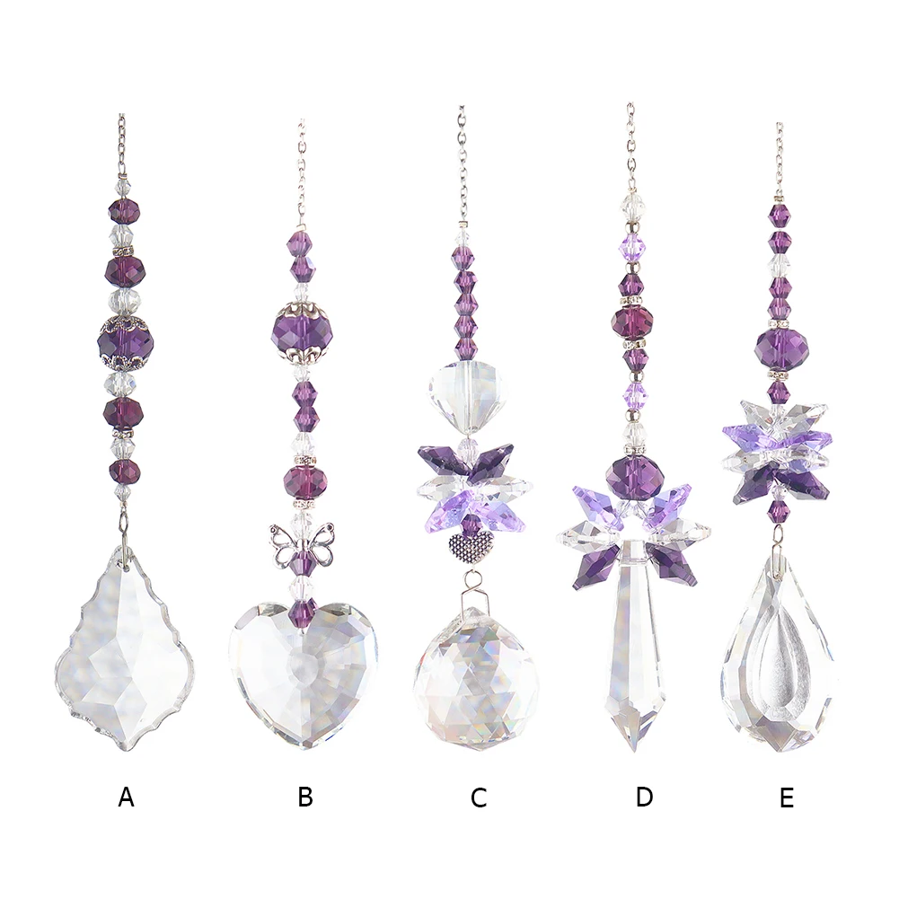 Purple Crystals Wind Chime Sun Catchers Diamond Prisms Window Curtains Hanging Rainbow Chaser Pendant Dream Catcher Garden Decor