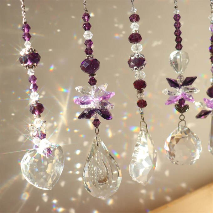 Purple Crystals Wind Chime Sun Catchers Diamond Prisms Window Curtains Hanging Rainbow Chaser Pendant Dream Catcher Garden Decor - Image 3