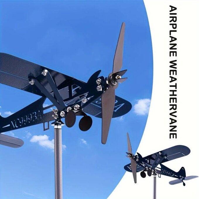 Metal Airplane Weathervane 3D Piper J3 Cub Wind Spinner Windmill Garden Decor Home Outdoor Roof Plane Indicator Wind Direct P1C8 - Image 3