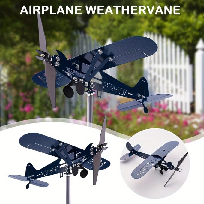 Metal Airplane Weathervane 3D Piper J3 Cub Wind Spinner Windmill Garden Decor Home Outdoor Roof Plane Indicator Wind Direct P1C8