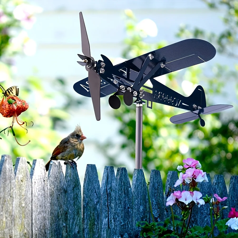 Metal Airplane Weathervane 3D Piper J3 Cub Wind Spinner Windmill Garden Decor Home Outdoor Roof Plane Indicator Wind Direct P1C8