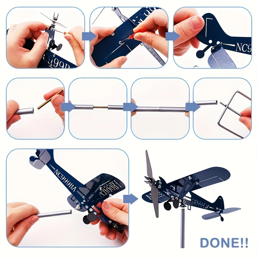 Metal Airplane Weathervane 3D Piper J3 Cub Wind Spinner Windmill Garden Decor Home Outdoor Roof Plane Indicator Wind Direct P1C8