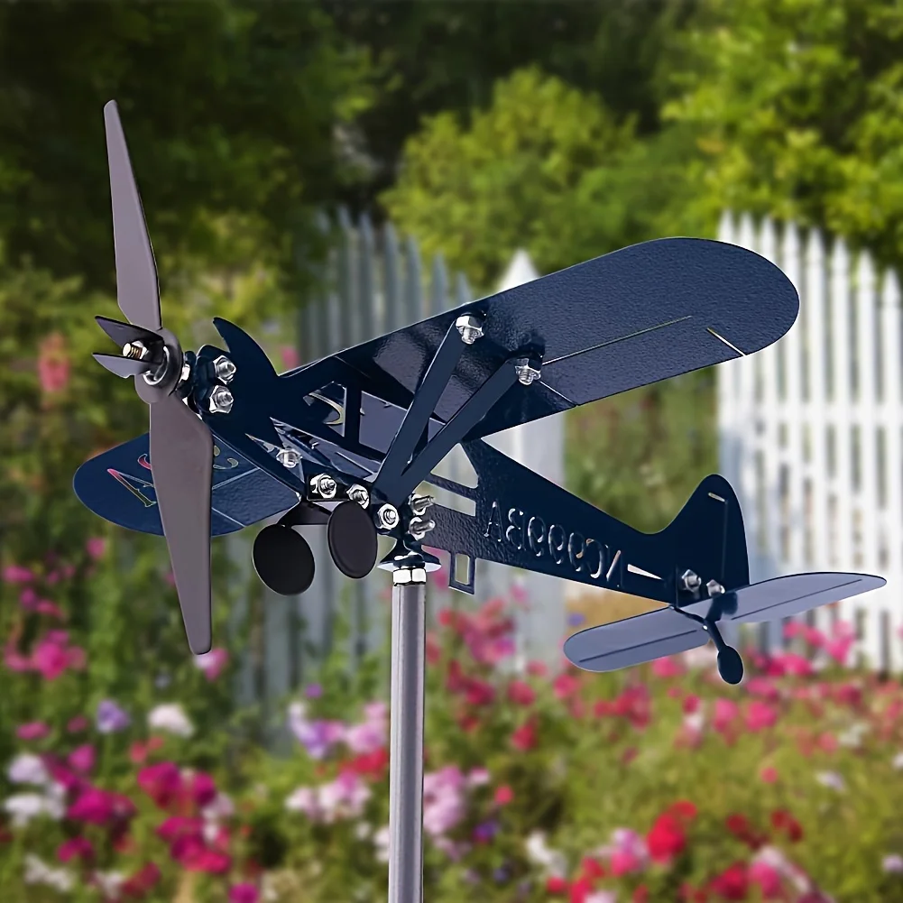 Metal Airplane Weathervane 3D Piper J3 Cub Wind Spinner Windmill Garden Decor Home Outdoor Roof Plane Indicator Wind Direct P1C8