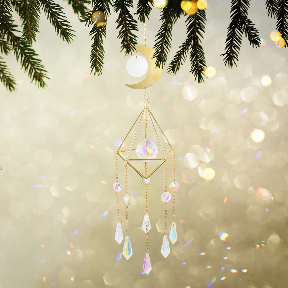 Crystal Diamond Moon Sun Catcher Butterfly Lotus Rainbow Christmas Decoration Home Garden Decoration Wind Chime
